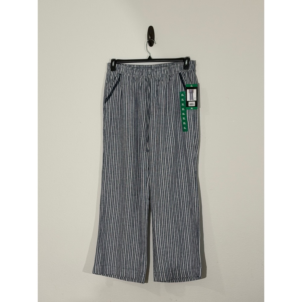 Briggs New York Blue White Striped Linen Blend Wide Leg Pants XL NWT 1672371